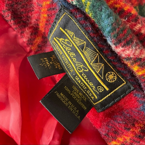 Vintage Eddie Bauer‎ Red Plaid Wool Coat w/ Toggles - Picture 5 of 5